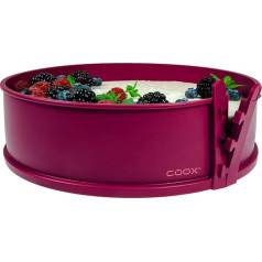 coox Springform Cake Tin with Glass Base Diameter 26 cm in Dark Red, Bake and Serve Directly on the Glass Plate and Cut, No Transfer Required