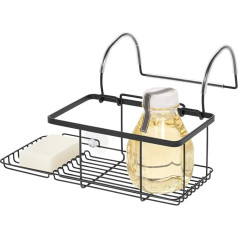 iDesign Bath Shelf, Small Bathroom Shelf for Hanging Over the Tub, Made of Metal, Bathtub Shelf No Drilling for Soap, Cosmetics, Books, Tablet and Mobile Phone, Matte Black