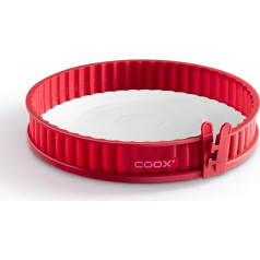 coox Quiche mould with porcelain base, diameter 26 cm, in red, perfect baking and serving directly on the porcelain base and cutting