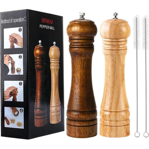 Pepper Mills - Set of 2 Wooden Spice Mills Manual Mills Salt Mills Solid with Strong Adjustable Ceramic Mills