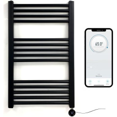 Greened House Electric Smart Wi-Fi Controlled Heated Towel Rail 500mm W x 800mm H 7 Day Programmable Timer App Compatibility Matte Black