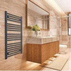 Turkish Zone Heated Towel Rail 600mm Wide 1000mm Tall Flat Bathroom Radiator Central Heating Turkish Zone (600mm x 1000mm) Black
