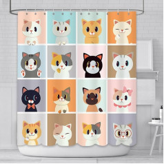 AIBIIN Cat Shower Curtain Cute Funny Animal Colorful Plaid Painting Bath Curtains Durable Waterproof Fabric Bathtub Home Decor with 12 Hooks 180x180cm