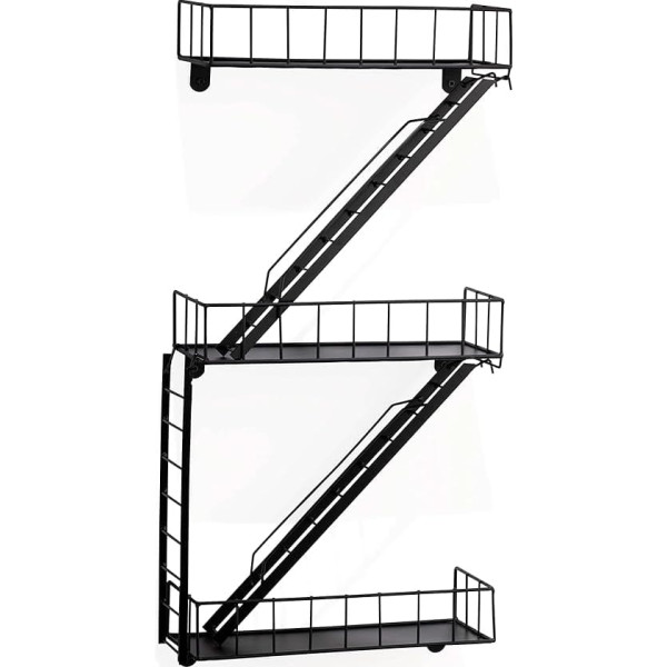 Fire Escape Wall Shelf Black Metal Hanging Shelf with Ladder for Decorative Living Room Modern Floating Shelf for Decoration Bathroom Bedroom Kitchen Shelf Aesthetic Wall Decoration Spice