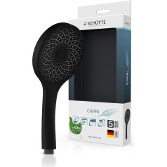 SCHÜTTE Capri Hand Shower with Velvet Jet Technology, Shower Head with Over 300 Nozzles and 3 Adjustable Jet Types, Anti-limescale Shower Head for the Shower, Black