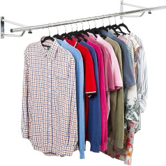 House of Home Wall Mounted Heavy Duty Hanging Clothes Rail Replacement Wardrobe Storage and Organizer for Shirts, Coats, Jackets and Hats, Chrome, 6ft