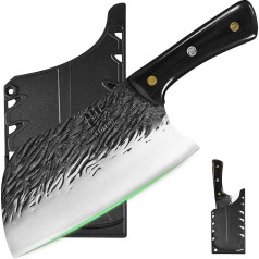 FULLHI Butcher Knife, Multi-Colour Wooden Handle, Full Tang Chef's Knife with Sheath, High Carbon Steel Meat Cutting Kitchen Knife for Outdoor, Camping, BBQ (Black, Serbian Chef's Knife)