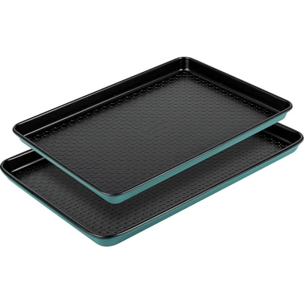 Prestige x Nadiya Non-Stick Baking Tray Set, Heavy Duty Steel, Freezer and Dishwasher Safe, 33 x 23 cm and 39 x 25 cm, Blue/Black
