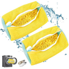 Pack of 2 Shoe Wash Bags Washing Machine Reusable Shoes Wash Bag Sneaker Laundry Net Shoes with Zip Laundry Bag Shoes for Trainers / Tennis Shoes / Prevents Deformation (Yellow)