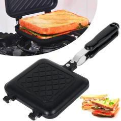 QINGLANG Toastie Maker Double Sided Bread Frying Pan Non-Stick Stove Sandwich Maker Toast Machine with Heat Resistant Handles Multipurpose Sandwich Press Camping Toaster for Gas Stove