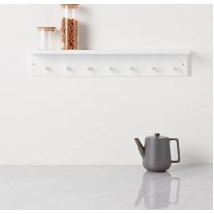 Haus Projekt Wall Shelf White with 7 Hooks, Easy to Assemble, Modern Children's Wall Coat Rack, Wooden Coat Rack, Hook Rail with Shelf, Wall Shelf for Kitchens, Hallways, Children's Room, Bathroom, 72