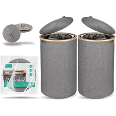 Set of 2 Laundry Baskets with Lid [100L] - Round Laundry Hamper with Removable Laundry Bags - Foldable Laundry Box with Stable Stand - Round Laundry Baskets