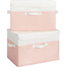 GRANNY SAYS Fabric Storage Box with Lid, Pack of 2 Boxes Storage with Lid, Foldable Organiser Boxes, Storage Baskets for Clothes, White/Pink Folding Boxes with Lid for Wardrobe