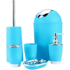Light Blue Bathroom Accessories 6 Piece Bathroom Accessories Set Trash Can Soap Dish Dispenser Tumbler Toothbrush Holder