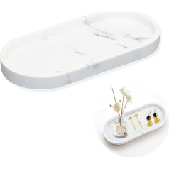 Marble Tray for Bathroom Vanity Tub Bowl Decorative Silicone Kitchen Holder Water Resistant Small Organizer Plate for Dressing Table Soap Shampoo Candles Towel