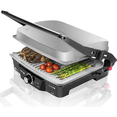 Cecotec Rock'nGrill 2000W Electric Grill, RockStone Coating Temperature Regulator 180o Opening. Floating Top Plate Adaptable in Height. Cold Touch Handle, Steel and Black