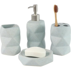 Bathroom Accessory Set Geometric Duck Egg Blue Ceramic 4 Piece