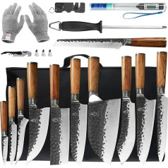 FULLHI Japan Knife Chef's Knife Set, Kitchen Knife Set with Knife Sheath and Knife Bag, High Carbon Stainless Steel Chef's Knife with Rosewood Handle (17)