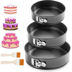 Springform Cake Tin Set of 3, 18/20/22 cm Non-Stick Baking Mould Round with Removal Base, Cake Mould for Cheesecakes & Tarts, Leak-Proof Cake Tins Baking Accessories