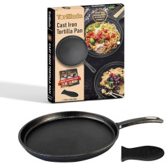 Tortillada - 26 cm cast iron pan for tortillas - pancakes + silicone handle + e-book with 50 tortilla recipes