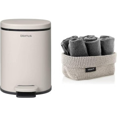 Blomus -PARA- Powder-Coated Steel Pedal Bin Moonbeam (29 x 21 x 21 cm, 69211) & Tela Crochet Basket L Made of Synthetic Fibre, Sand, Basket for Storage (9 x 12 x 20 cm, Sand, 68886)