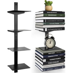 Invisible Floating Bookshelf Wall Mounted 4 Tier Vertical Book Tower Heavy Duty Metal Book Organizer for Home Office 2 Pack Black