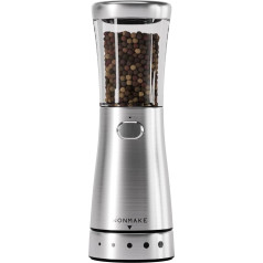 Salt and Pepper Machine, Electric Spice Machine, One-Handed Operation, LED Light and Adjustable Roughness, Stainless Steel