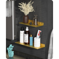 Baffect Brett Wall Shelf Set of 2 Floating Wall Shelves, Floating Wall Shelves Made of Aluminium Gold Decorative Floating Wall Shelves Storage Shelf