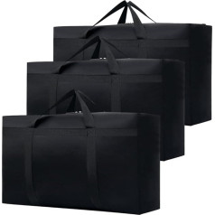 Pack of 3 Storage Bags with Zip, 180 L Extra Large Underbed Moving Bag, Waterproof with Handle, 600D Oxford Foldable Stackable Storage Bags for Duvets, Clothes, Blankets