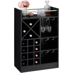Relaxdays Wine Rack with Glass Holder, 22 Bottles, Freestanding, Wine and Champagne, Home Bar H x W x D: 96 x 63 x 35 cm, Black