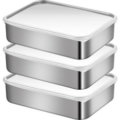 WIYETY Stainless Steel Food Storage Container with Lid: 3 Pieces Lunch Box Stainless Steel with Lid 1.2 L, Freezer Container, Food Storage Box, Stackable Stainless Steel Box for Meat Cheese,