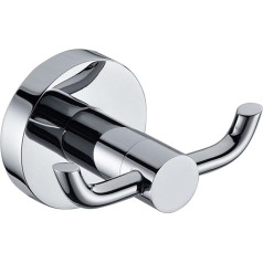 Stainless Steel Towel Holder Brass Chrome Bathroom Robe 2 Hook Hat Clothes Wall Door Hanger, 4.7x4.7x7.5cm