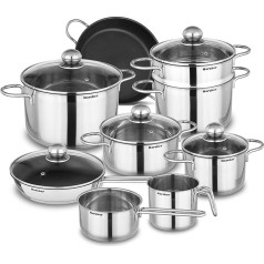 Karcher Jette Stainless Steel Saucepan Set 14 Pieces Including 5 Glass Lids Suitable for Induction Cookers and Dishwashers