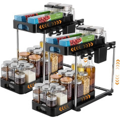 Dntorx Under Sink Shelf, 2 Pieces, 2 Levels, Double Sliding Drawer, Kitchen Organiser, Sink Organiser with Removable Divider, Spice Rack, Kitchen Shelf, Cupboard Organiser for Bathroom, Kitchen