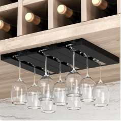 Pack of 3 Wine Glass Holders, Inverted Wine Glass Holder, Cupboard Wine Glass Holder, No Need to Bags, for Family Restaurant Hotel Bar (Black)