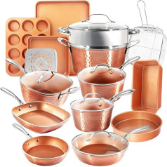 Gotham Steel Hammered Copper Collection 20 Piece Premium Non-Stick Copper Coated Cookware and Bakeware Set with Frying Pans