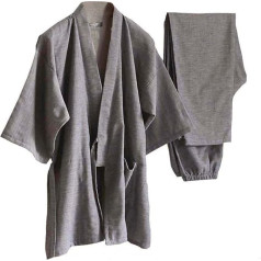 Japanese Style Pyjamas Classic Traditional Cotton Bathrobe Kimono Casual Wear for Men and Women, gray