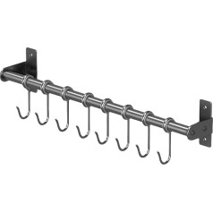 Kitchen Utensil Holder Hanger, Kitchen Utensil Rack 40 cm, Aluminium Kitchen Rail with 8 Hanging Hooks, Bathroom Towel Bar, Wall Mounted Organizer for Hanging Knives, Pot and