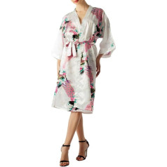 iB-iP Women's Peacock Plum Blossom Fashion Style Japanese Kimono Midi Robe