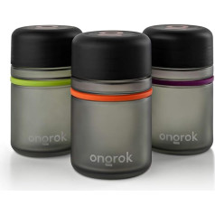 ONGROK Glass Storage Jar 180ml Pack of 3 Colour Coded Airtight Glass Jars UV Resistant Herb Jar for Careful Storage of Goods with Child Proof Lid