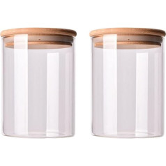 2 x 250ml Glass Food Containers, Airtight Containers, Food Jars with Bamboo Wooden Lid, Pantry Organization for Sugar, Candy, Coffee, Beans, transparent