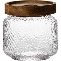Upstore Glass Storage Jar 350ml Clear Frosted Glass Jar with Airtight Seal Acacia Wood Lid for Coffee Beans Tea Spices Sugar Biscuits Nuts Snacks Candy