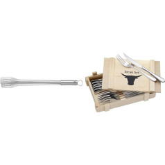 WMF BBQ Barbecue Tongs Long 44 cm, Cromargan Stainless Steel & Steak Cutlery 12-Piece Steak Cutlery Set for 6 People, Steak Knife, Steak Fork, Cromargan Polished Stainless Steel, Barbecue Cutlery in