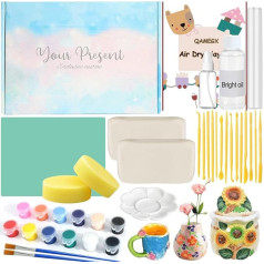 Pottery Set for Beginners, Clay Air Drying without Burning for Home, Creative DIY Ceramic Crafts Adults with Gloss Varnish, Tools, Pottery Set as Gifts for Children