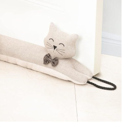 Under Door Draught Excluder Decorative Wind Stopper 91 cm for Door and Window Weighted Animal Air Draught Excluder Snake Noise Blocker for Down Door with Hanging Loops - Khaki Cat