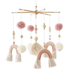 Baby Mobile Baby Bed Wooden with Felt Balls Mobile Wind Chimes Rattle Changing Table Children's Room Hanging Bed Bell for Girls and Boys (Pink Mobile)