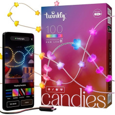 Twinkly Candies Star Shaped Fairy Lights with 100 RGB LEDs. 6 Meters. Clear Wire. App Controlled. USB-C Powered. Indoor Smart Home Lighting Decoration