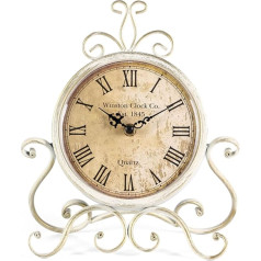 HZDHCLH Retro Silent Roman Table Clock for Living Room Bedroom Office Art Desk Clock (White)