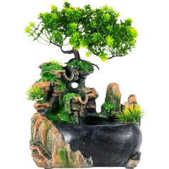 Indoor Fountain with LED Light, Green Fountain, Garden Fountain, Decorative Table Fountain, Waterfall Mist, 28 x 15 x 20 cm Interior Decoration