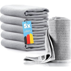 5 x Microfibre Drying Towels | Tea Towels | Waffle Towel 38 x 60 cm for Bathroom, Kitchen, Car, Car Window and Commercial - Streak-Free Drying of Windows, Shower Cubicles, Glasses, Cutlery and